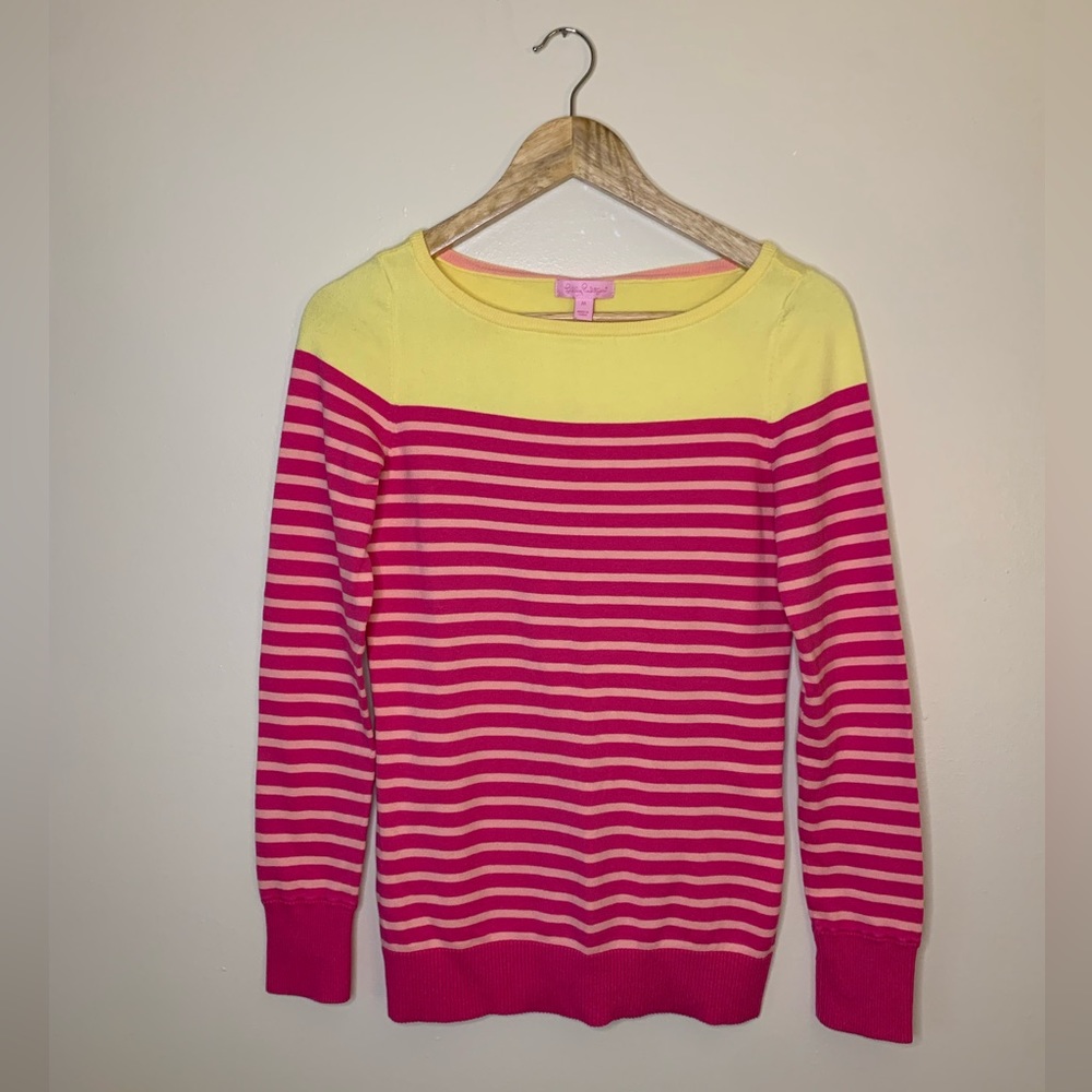 Lilly Pulitzer Yellow & Pink Crewneck Sweater Size Medium